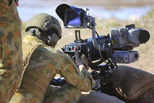 Australian Army soldiers from 1st Battalion, Royal Australian Regiment, test the new Mark 47 L40-2 lightweight automatic grenade launcher at Port Wakefield in South Australia on 2 September 2016.
