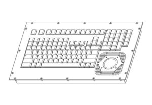 Drawing of 121-key NVIS Panel Mount Keyboard with 2-inch Trackball