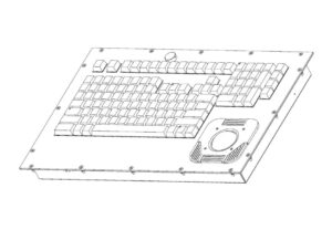 Drawing of 121-key NVIS Panel Mount Keyboard with 2-inch Trackball