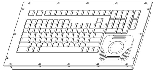 Drawing of 121-key Panel Mount Keyboard with Trackball