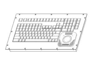 Drawing of 121-key NVIS Panel Mount Keyboard with 2-inch Trackball