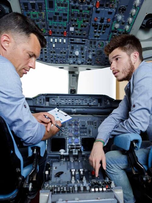 men in cockpit