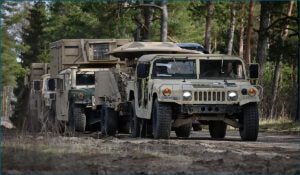 Convoy of military trucks