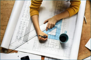 Photo of engineering design on desk