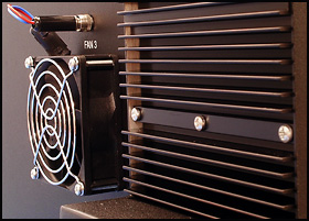 Close-up of fan and power supply heat sink