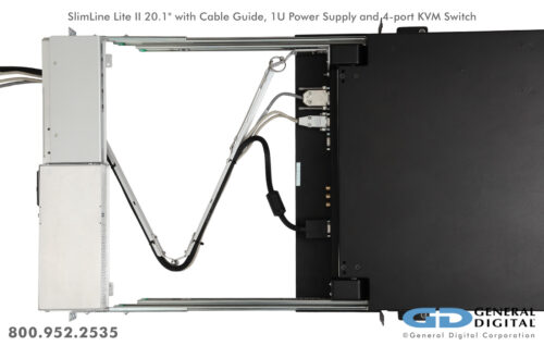 SlimLine Lite II 20.1" - Optional Cable Management Guide, rear-mounted 1U Power Supply and 4-port KVM Switch 
