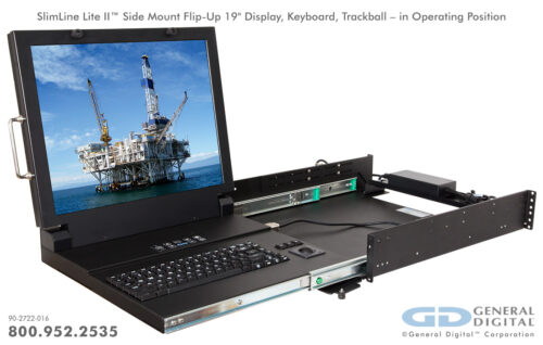 SlimLine Lite II 19" Side Mount Drawer - Side mounted military-grade LCD monitor-keyboard-trackball in rack mount drawer; factory mounted to face left or right