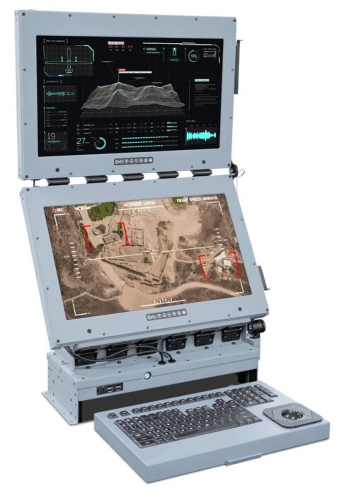 Tactical TwoView Shelter with two 21.5-inch displays and keyboard