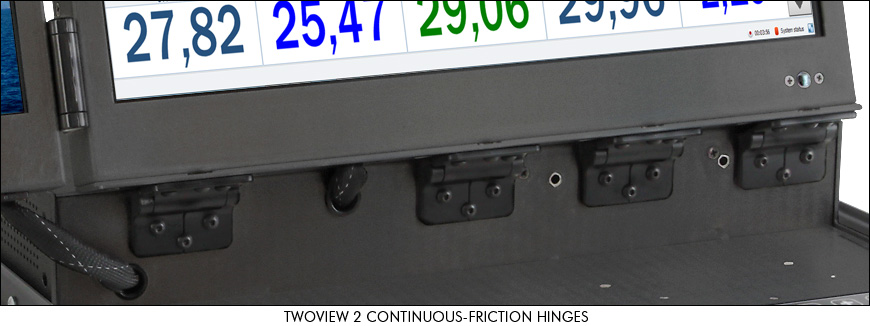 TwoView 2 durable continuous-friction hinges