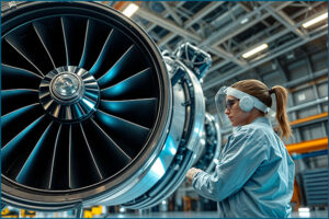 Photo of woman working on aircraft engine